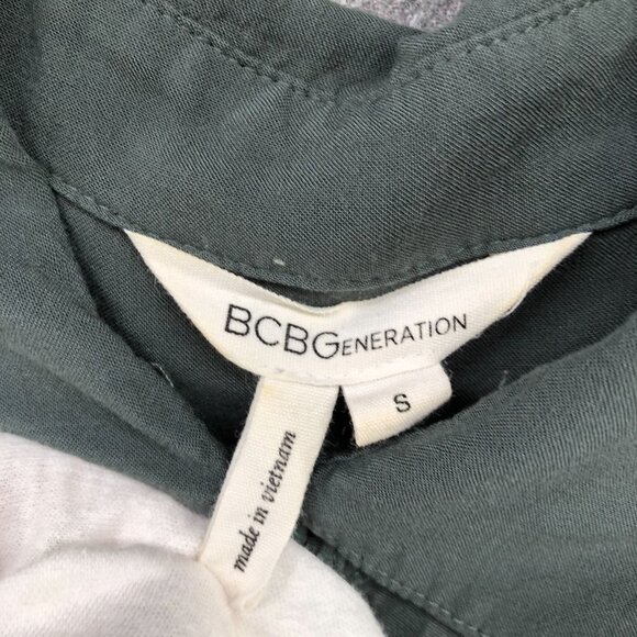 BCBGeneration Long Sleeve Romper Womens S Olive Green Rayon Utility - Picture 7 of 12